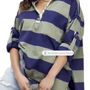 We The Free Navy and Olive Striped Rugby Shirt